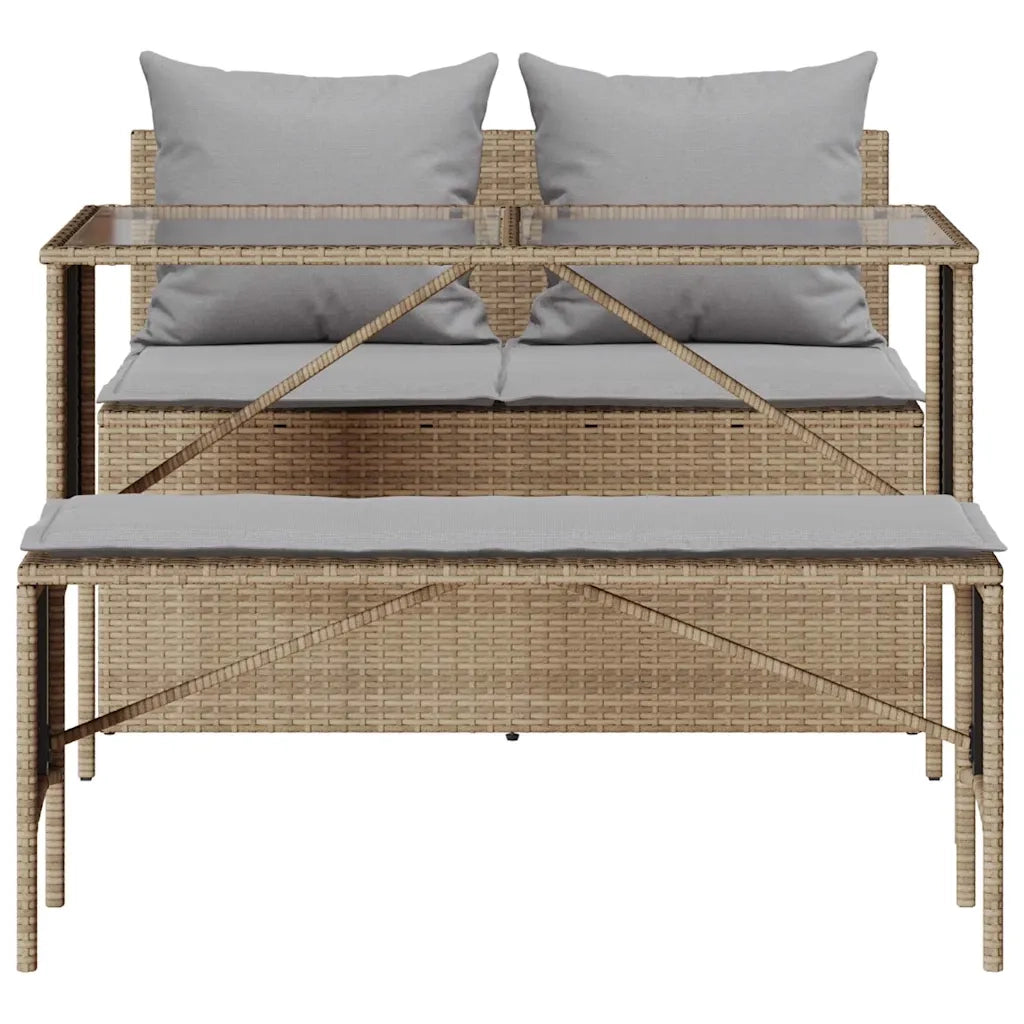 Set da Pranzo da Giardino 3 pz con Cuscini Beige in Polyrattan