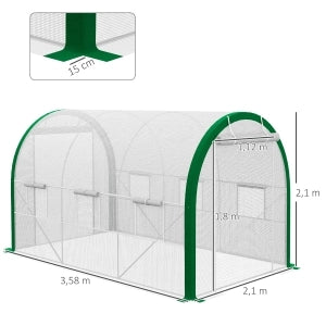 Serra tunnel in telo 358 x 210 x 210 cm con porta avvolgibile, acciaio zincato, bianco