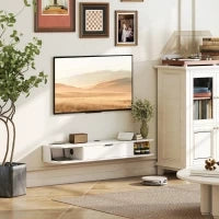 Mobile TV sospeso, per televisori fino a 127 cm, cassetto ribaltabile, 2 ripiani 120x24x16cm, Bianco