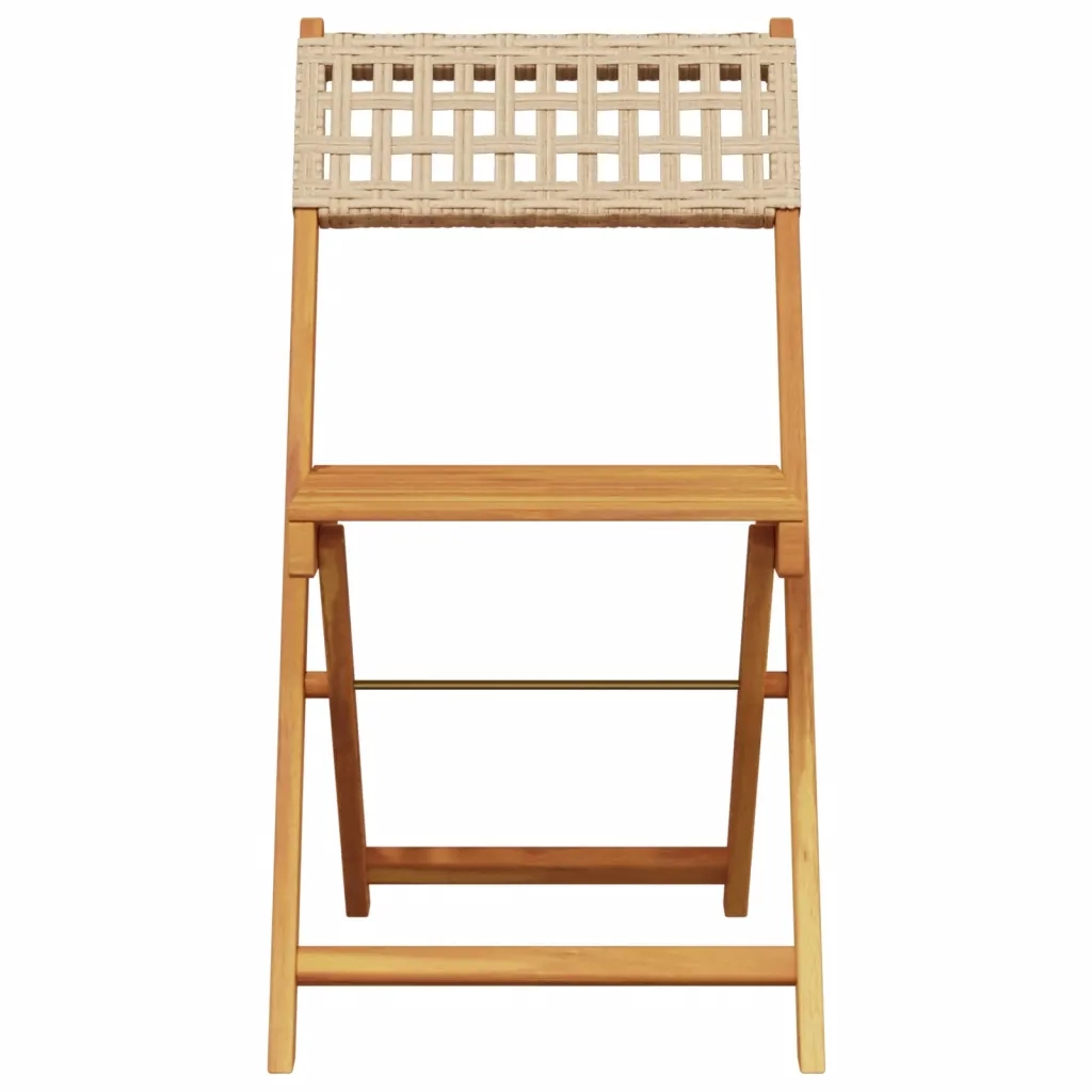 Set da Bistrot 3 pz Beige in Polyrattan e Legno Massello