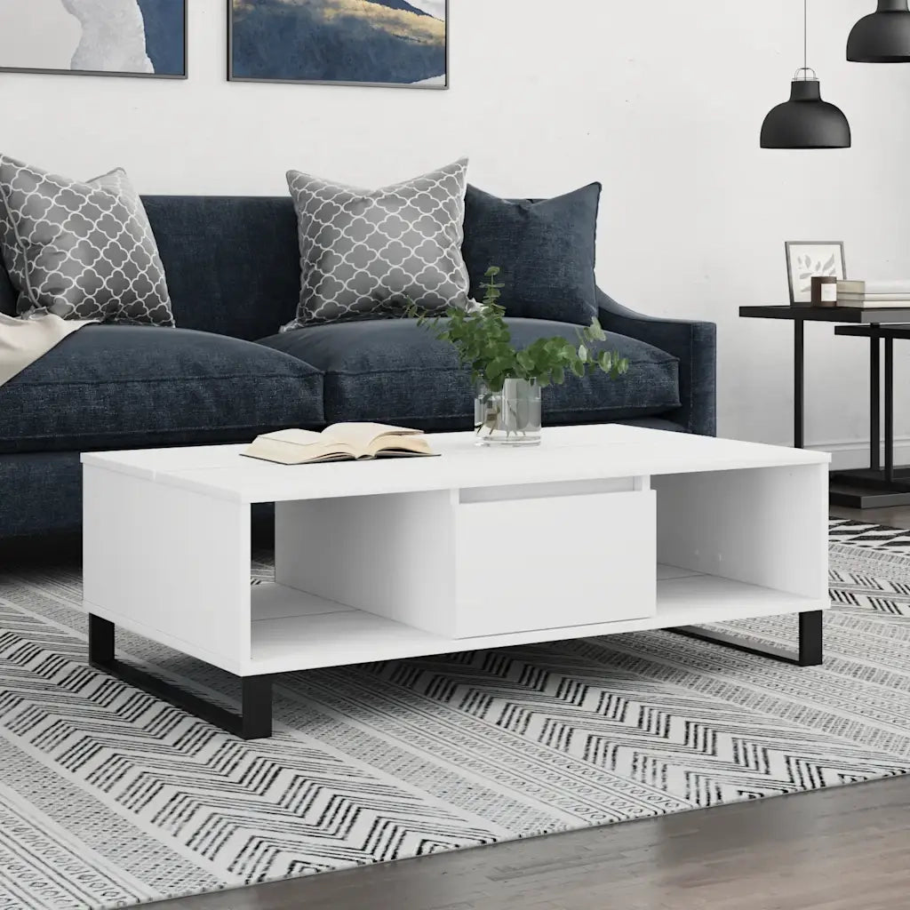 Tavolino da Salotto Bianco 104x60x35 cm in Legno Multistrato