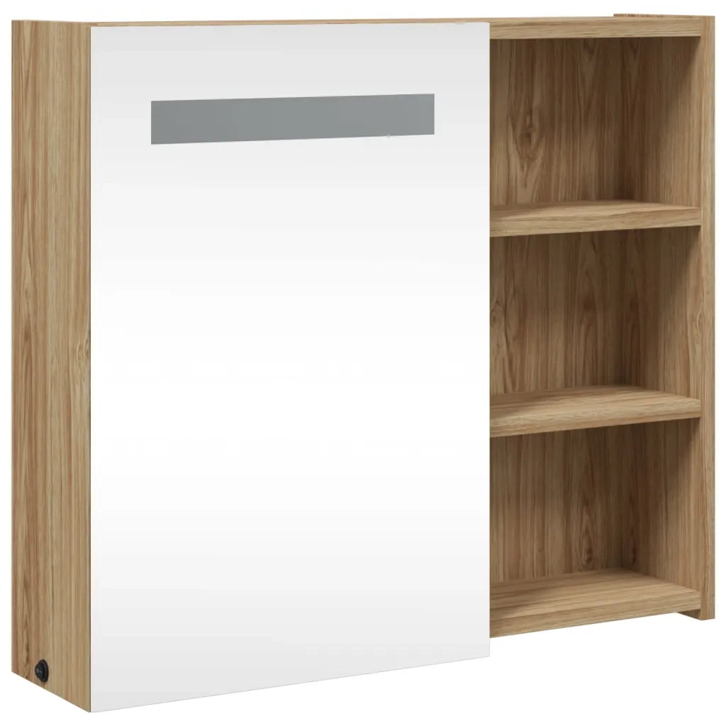 Armadietto Bagno con Specchio e LED Rovere 60x13x52 cm 357972