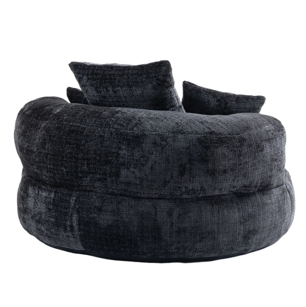 Poltrona sacco 108x108x52 cm con schienale avvolgente e braccioli in chenille nero