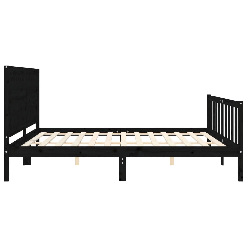 Giroletto con Testiera Nero 200x200 cm in Legno Massello 3192450