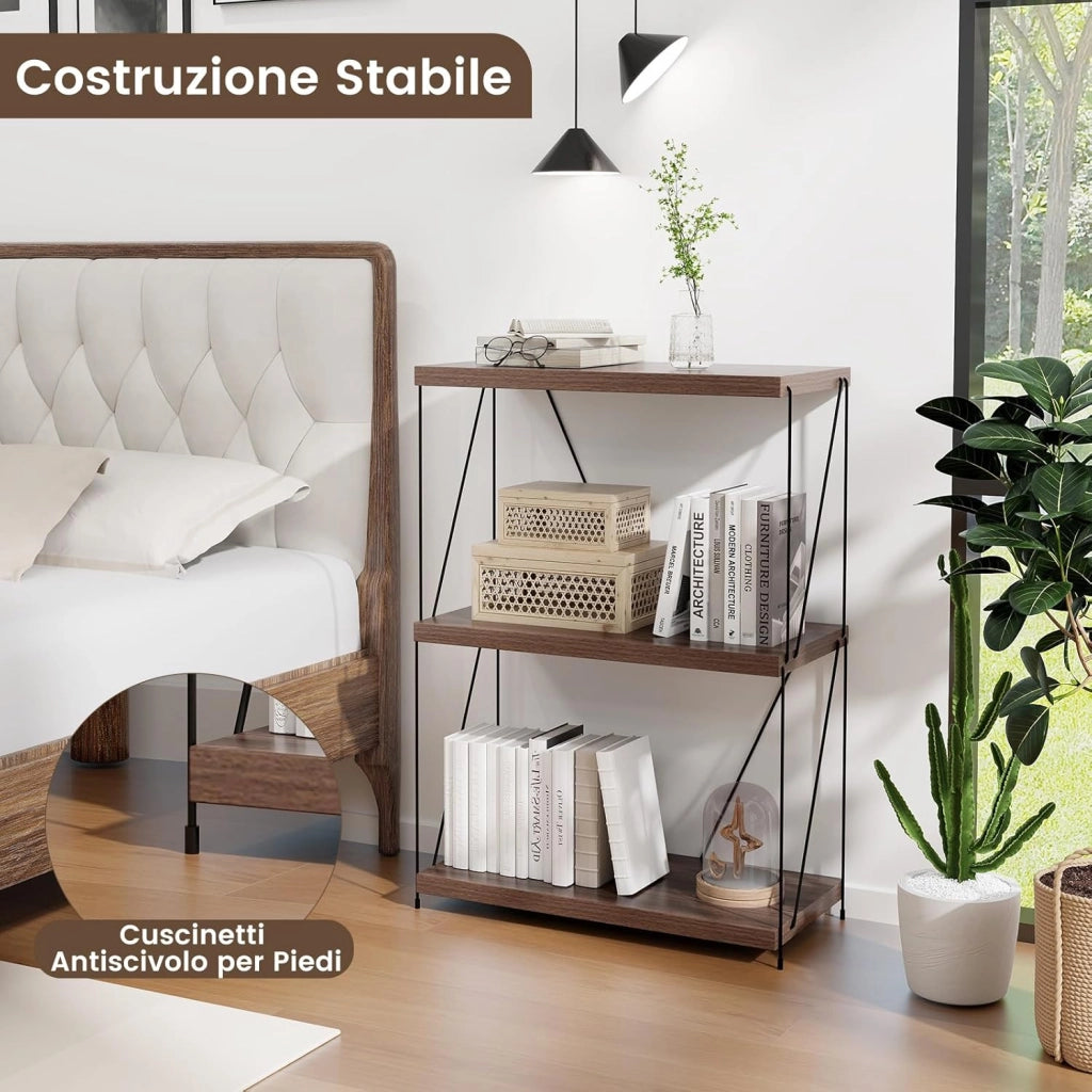 Scaffale Multiuso a 2/3/4/5 Ripiani, Libreria Autoportante con Struttura in Metallo, Stile Industriale, per Camera da Letto, Soggiorno Ufficio Studio (3 Livelli 61x29,5x85,5cm)