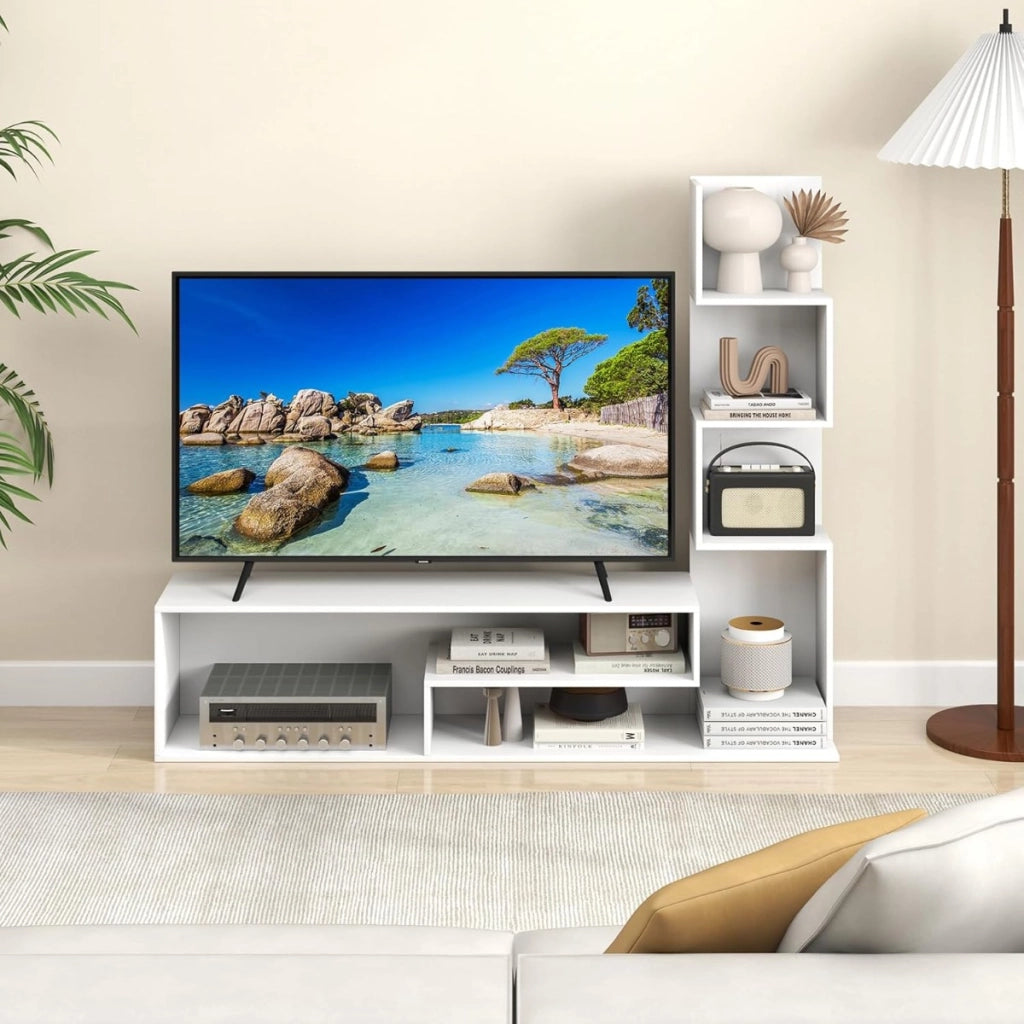 Mobile per TV a cubi per TV fino a 50¡±, Tavolo console media con mensole di stoccaggio a forma di l e scomparti aperti Bianco