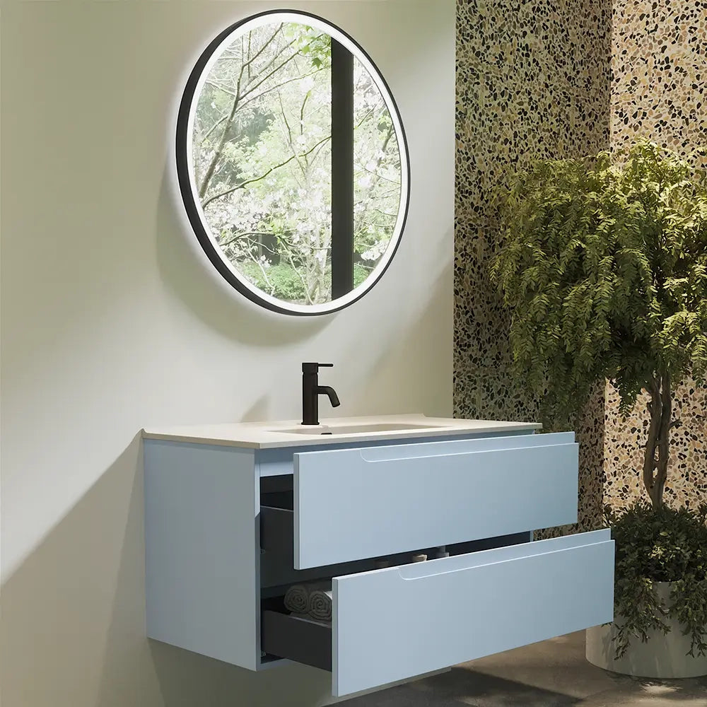 Mobile bagno sospeso 120 cm due cassetti color carta da zucchero con lavabo  | Moor