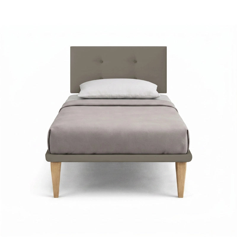 Letto imbottito Singolo 80x200 cm Button - Similpelle,Cappuccino,Con rete
