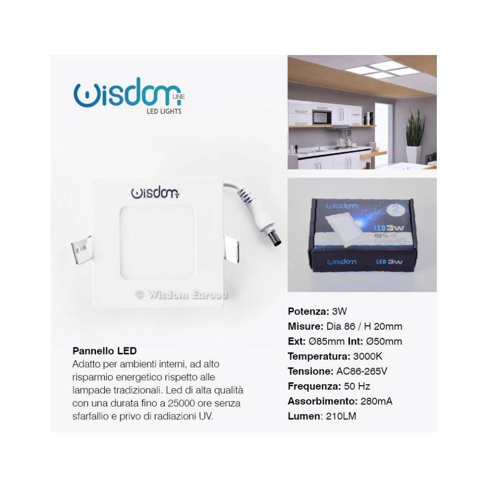 Trade Shop - Pannello A Led Tondo O Quadrato Ad Da Incasso Luce Fredda Calda Neutra Wisdom -