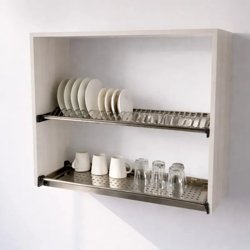 Pensile Scolapiatti H 72 X L 90 X P 33 Completo Di Scolapiatti In Acciaio Inox. Spedizione In Kit Larice Bianco