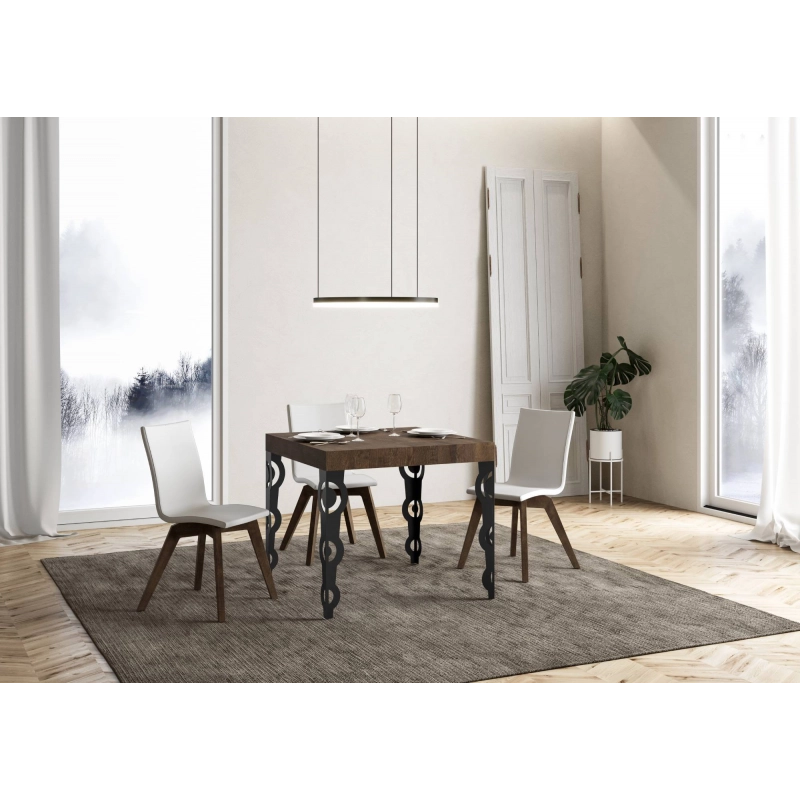 Tavolo allungabile 90x90/246 cm Karamay telaio Antracite - Noce