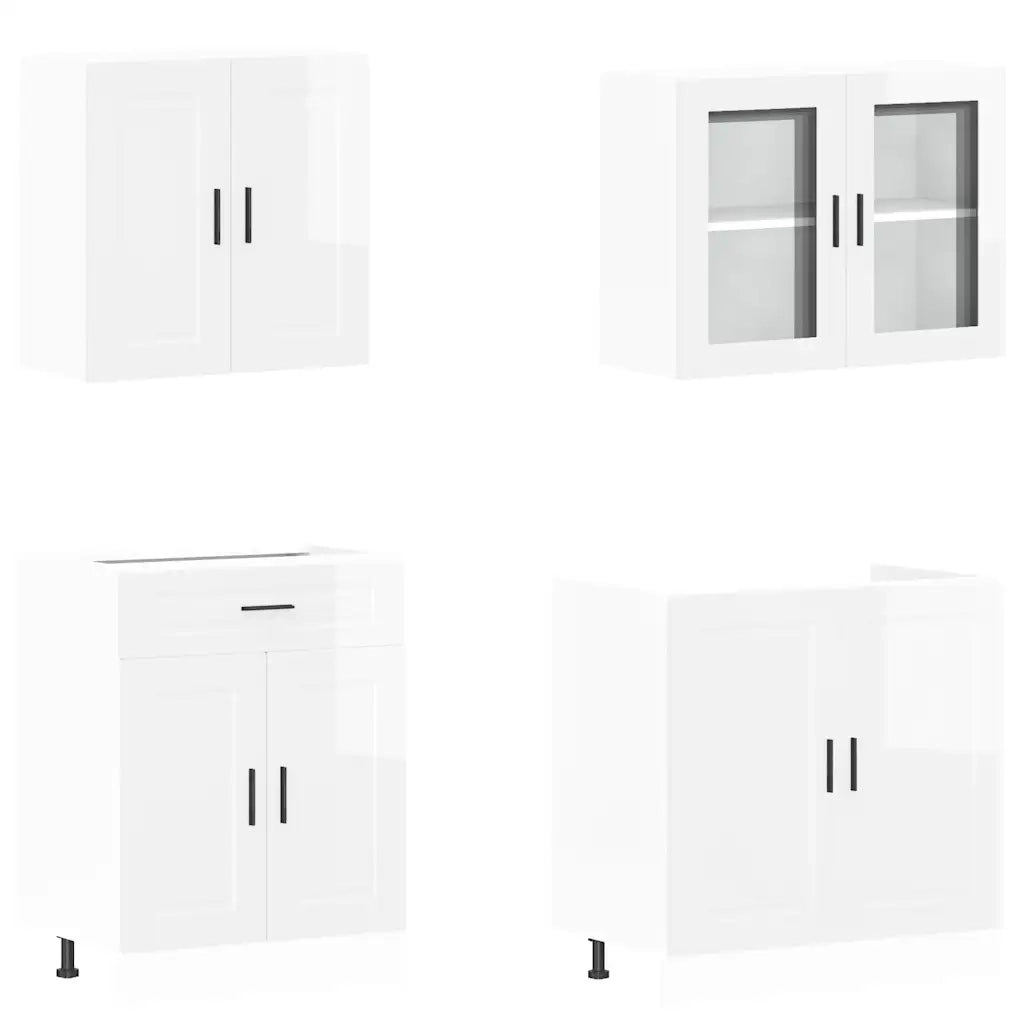 Set Mobili da Cucina 4 pz Kalmar Bianchi Lucido in Truciolato
