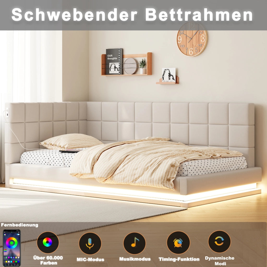 Letto divano multifunzione lino beige 90x200 cm