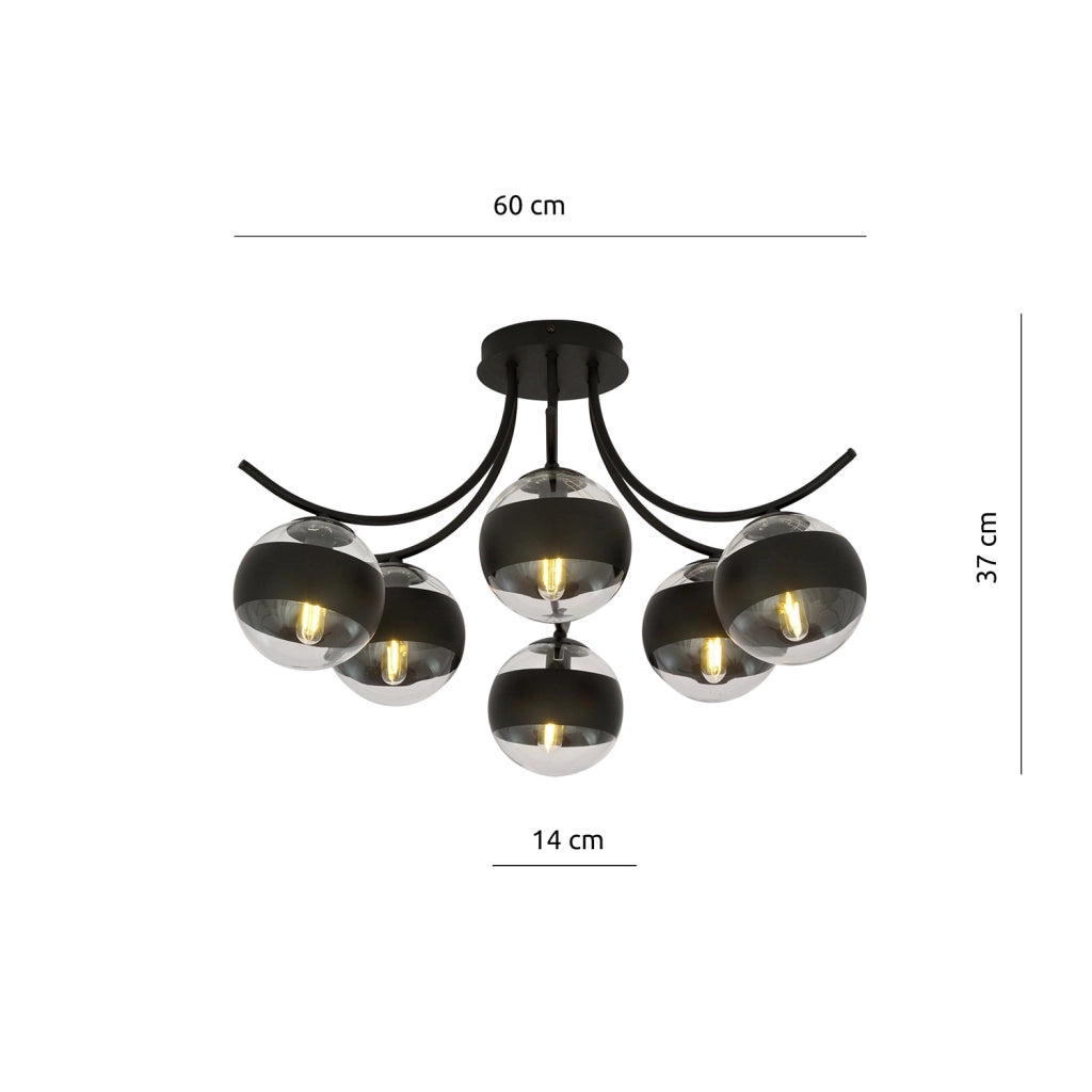 Plafoniera Moderna Polus Acciaio Nero 6 Luci E14
