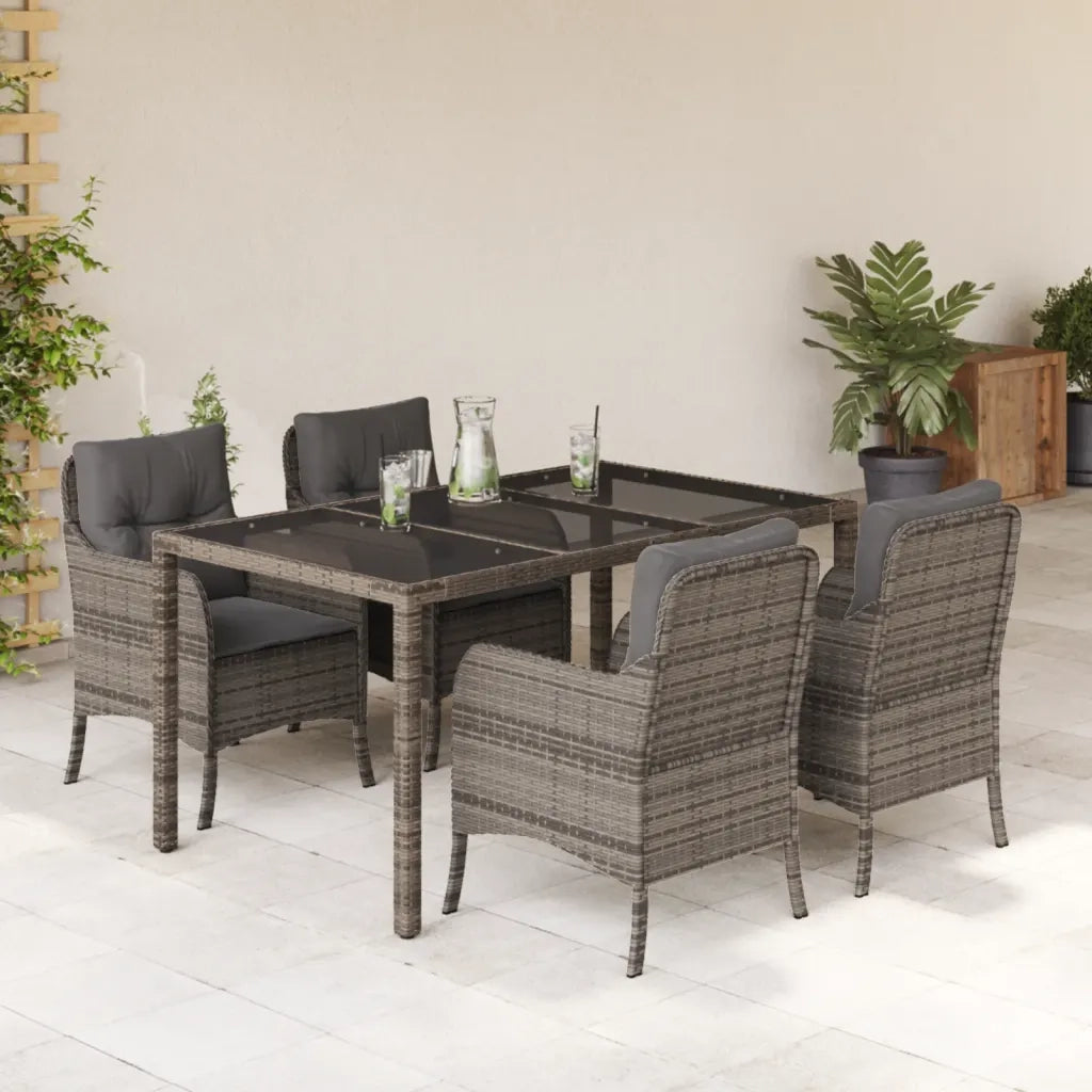 Set da Pranzo da Giardino 5 pz con Cuscini in Polyrattan Grigio 3211856