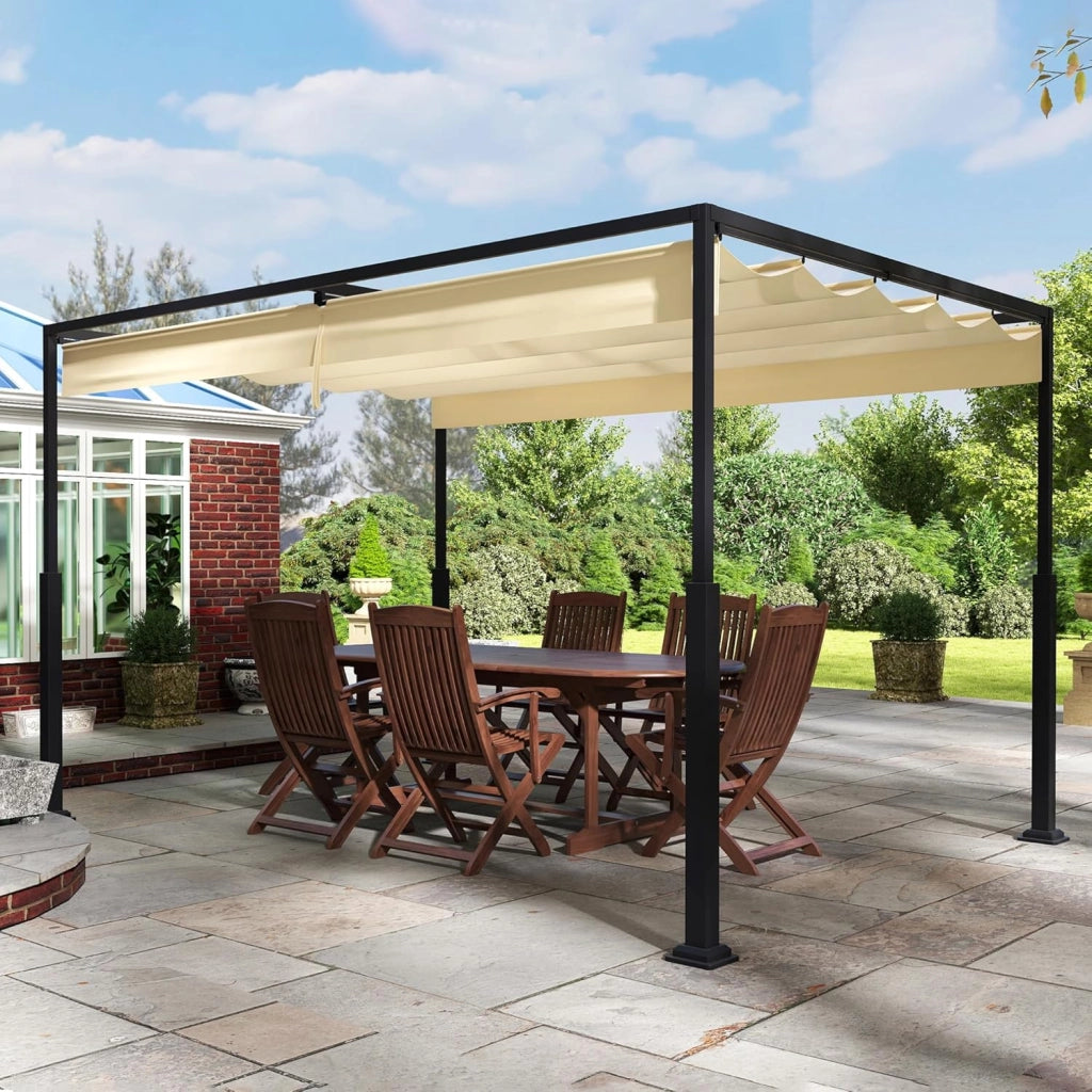 Pergola, 3 x 4 m, baldacchino, impermeabile, stabile, invernale, gazebo da giardino con zone di ombra regolabili, protezione solare per giardino, terrazza e balcone, beige