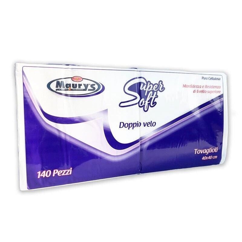 10 CONFEZIONI MAURY'S MAXI SCORTA TOVAGLIOLI 2 VELI 140 PZ SUPER SOFT BIANCHI