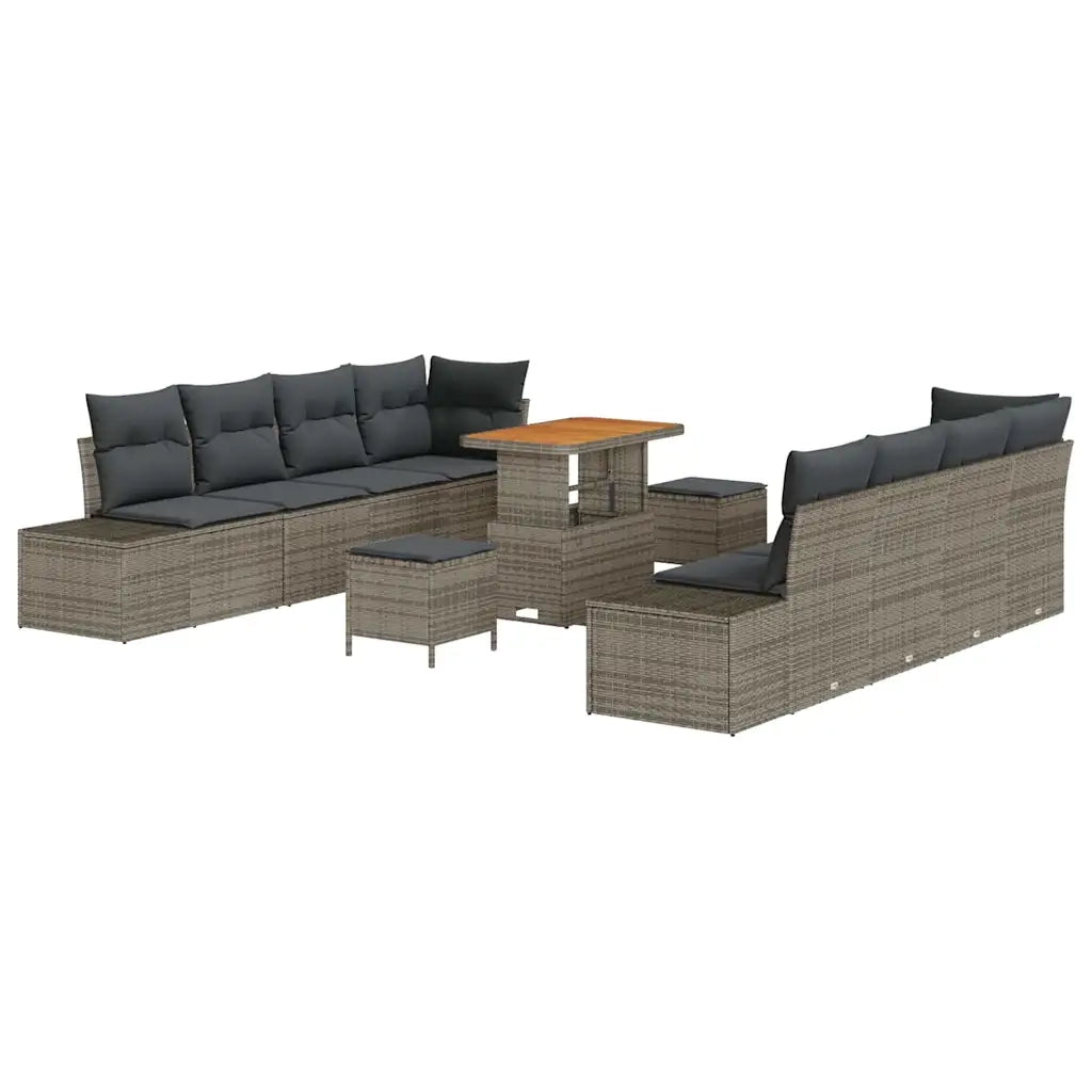 Set Divano da Giardino con cuscino 11 pcs Grigio Poly Rattan