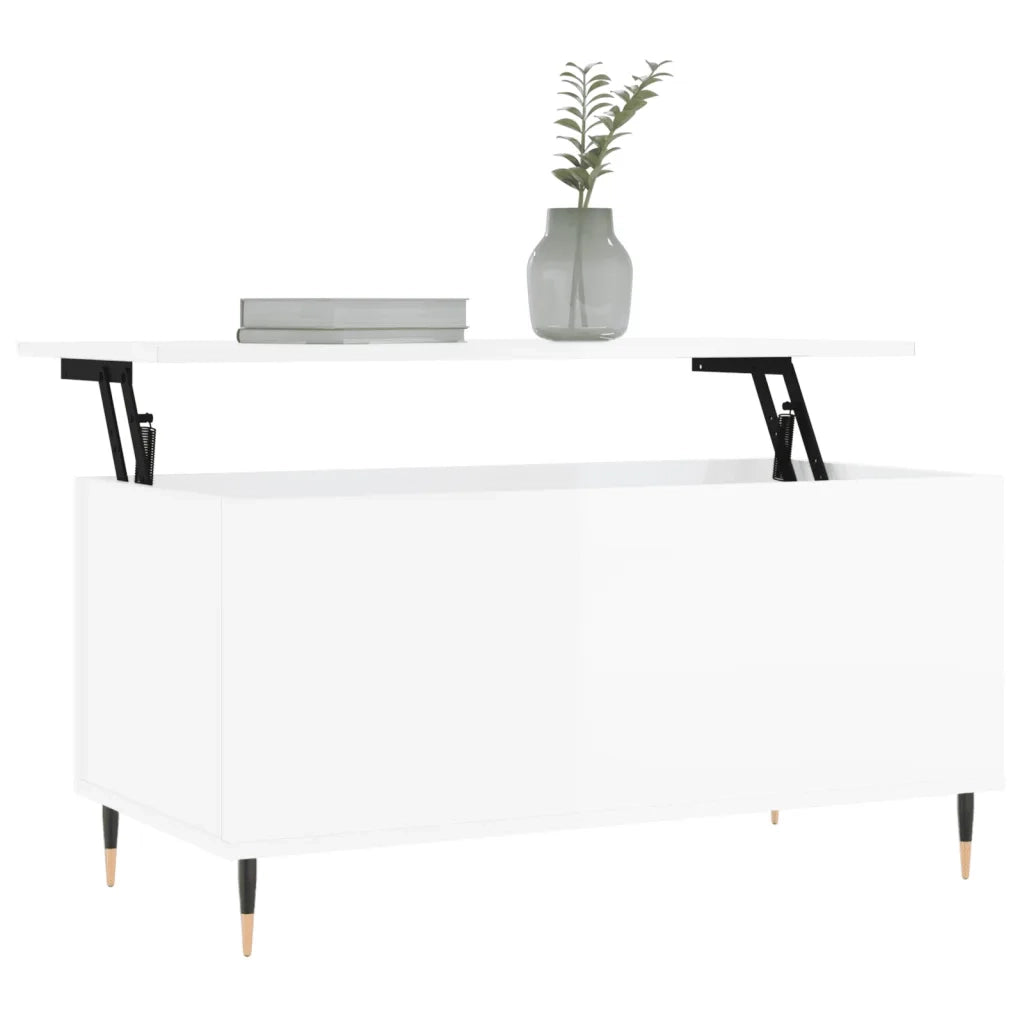 Tavolino salotto | Tavolino da caff¨¨ | Tavolino da Soggiorno Bianco Lucido 90x44,5x45 cm Legno Multistrato