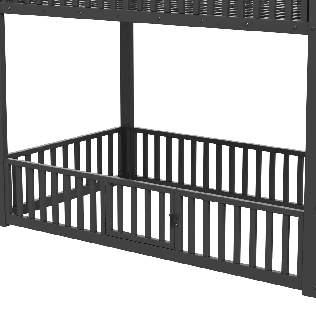 Letto a castello 90×200 cm, letto 2 posti con LED, scala con contenitore, senza materasso, nero