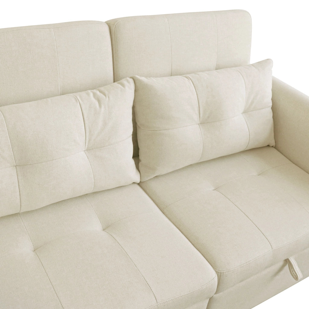 Divano letto 3 in 1 con schienale regolabile; USB e tasche laterali in cotone e lino beige