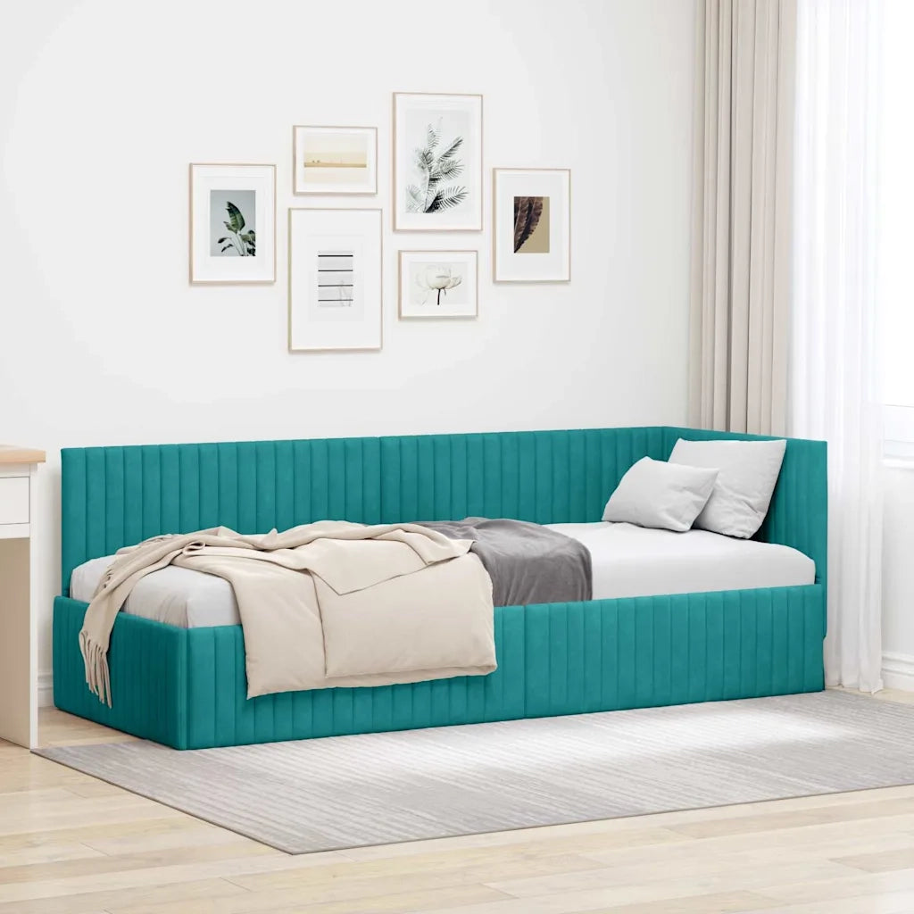 Cornice del letto ad angolo Turchese 80 cm x 200 cm Velluto
