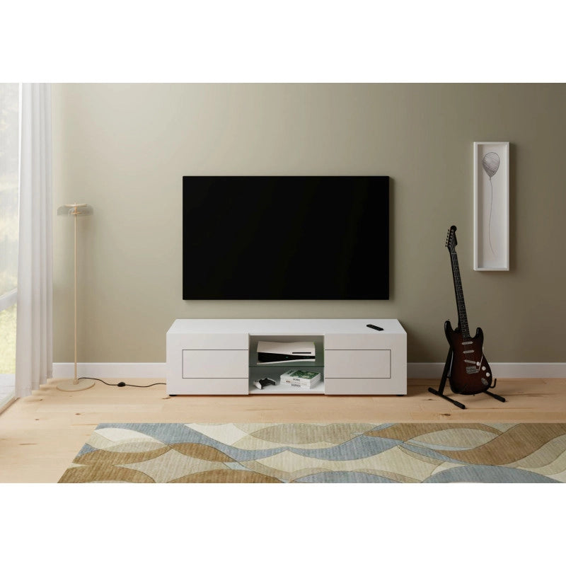 Porta TV moderno 2 ante con vano a giorno 150x40x40 cm Elios - Bianco Lucido
