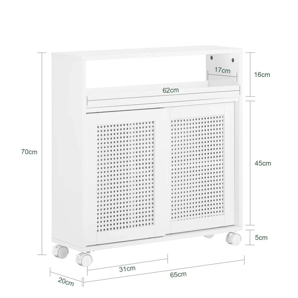 Mobile Nicchia Con Ruote Carrellino Salvaspazio Con Due Ante Scorrevoli In Rattan Mobile Bagno Bianco 20x65x70cm BZR119-W SoBuy