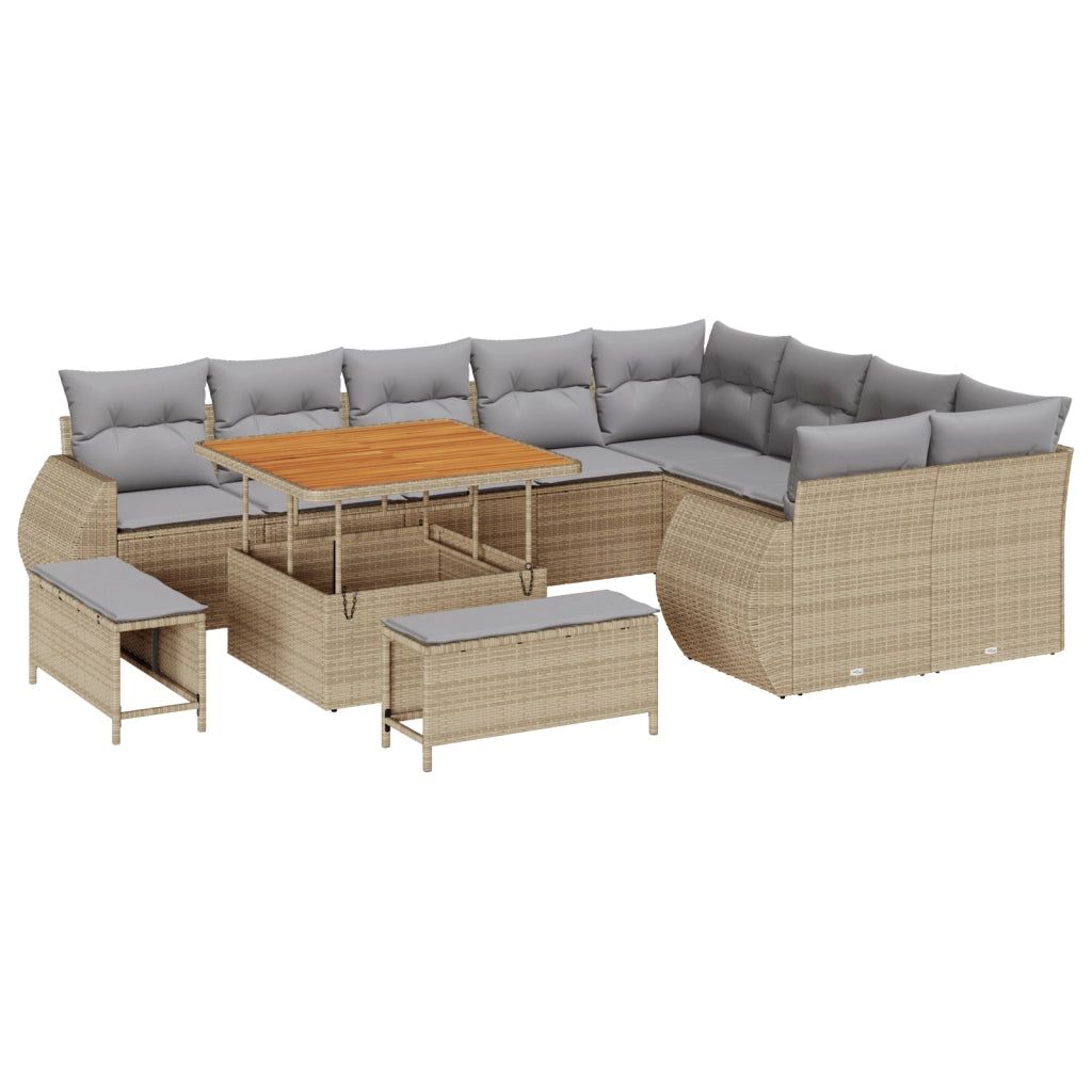 Set di divani da giardino 12 pezzi con cuscini Beige Polyrattan Acacia