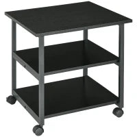 Carrello Porta Stampante a 3 Ripiani con 4 Ruote, Legno e Acciaio, 50x50x52.5cm, Nero