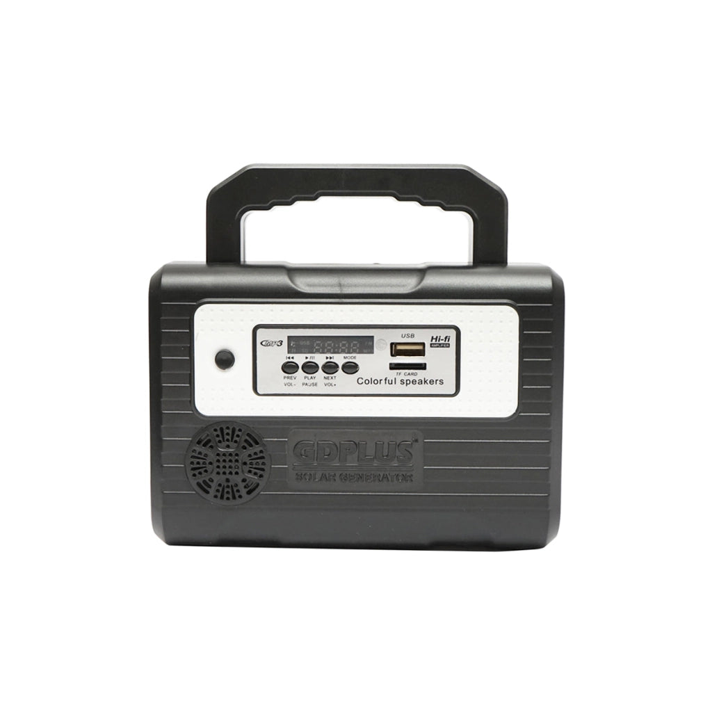 Kit illuminazione LED portatile con 3 lampadine/proiettore, pannello solare, radio FM, MP3 e batteria da 4500 mAh per pesca da campeggio GD-8028COB
