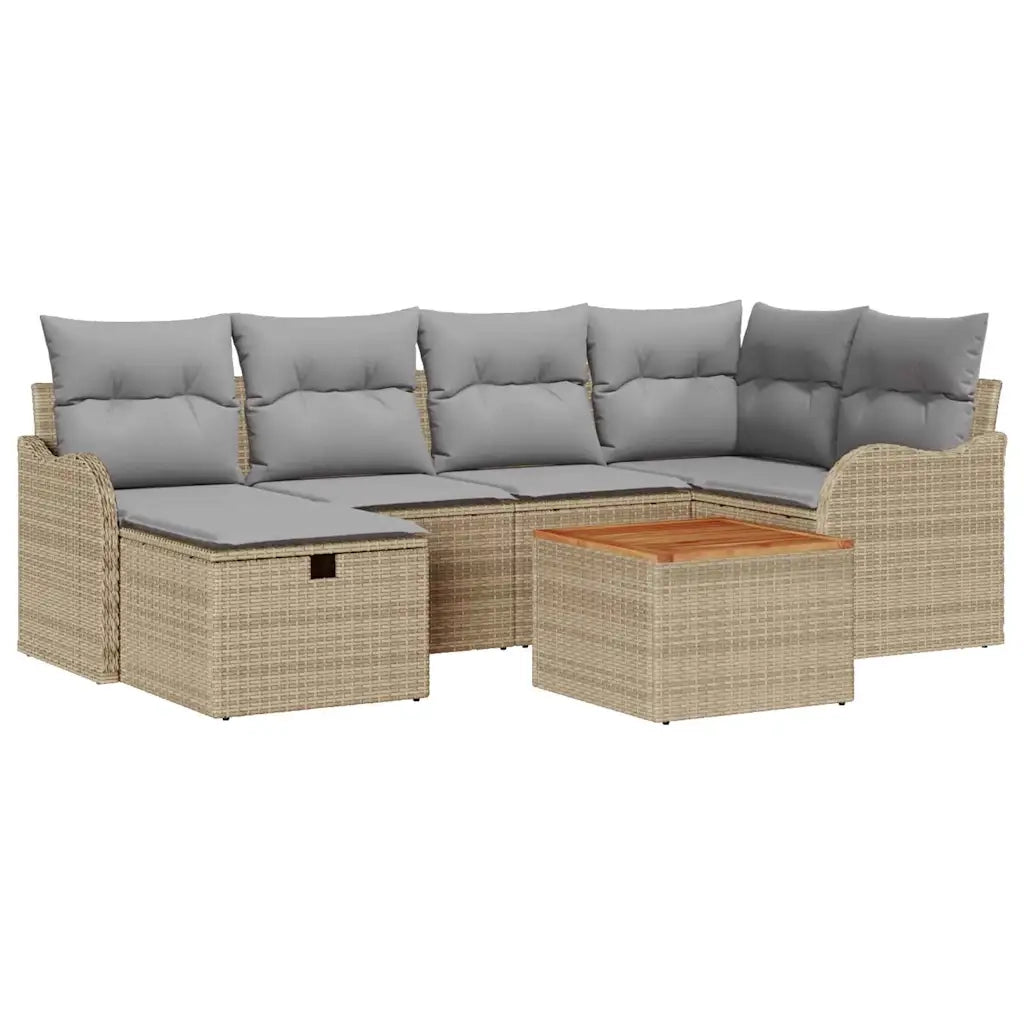 Set Divano da Giardino con cuscino 7 pcs Beige Poly Rattan 3360815