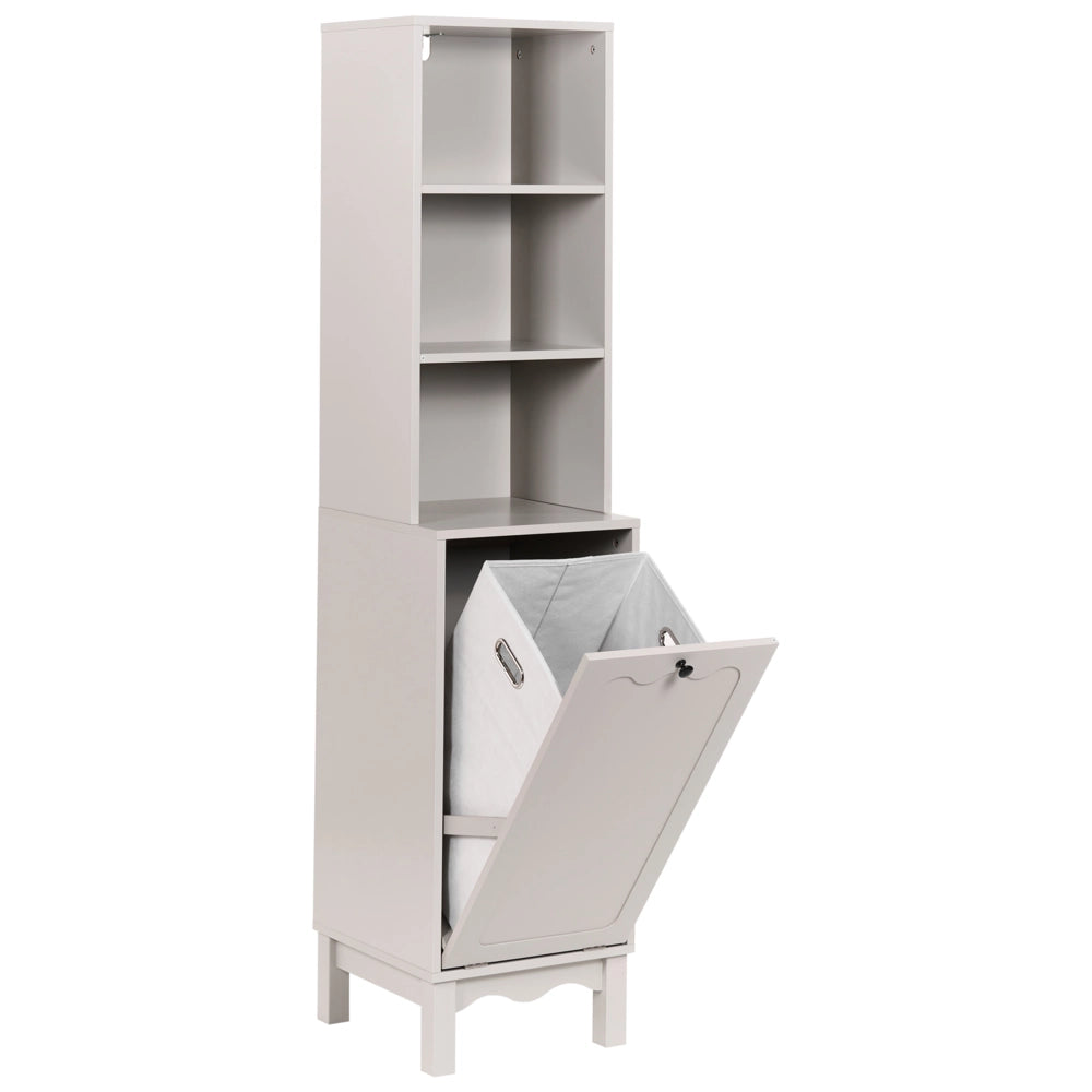 Mobile da bagno con cestino per la biancheria Armadietto in MDF beige chiaro con ripiani Stile tradizionale per il bagno
