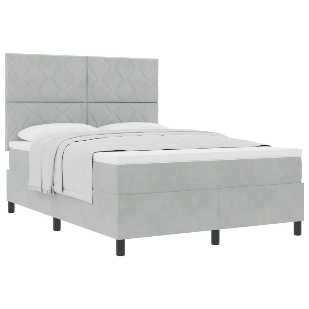 Letto con Box Spring e Materasso Grigio Chiaro 140x200 cm in Velluto