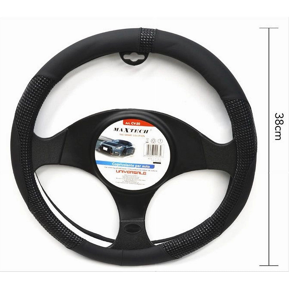 Trade Shop - Coprivolante Universale Auto Fodera Protezione Sterzo 38cm Nero Con Rilievi Cv-20 -