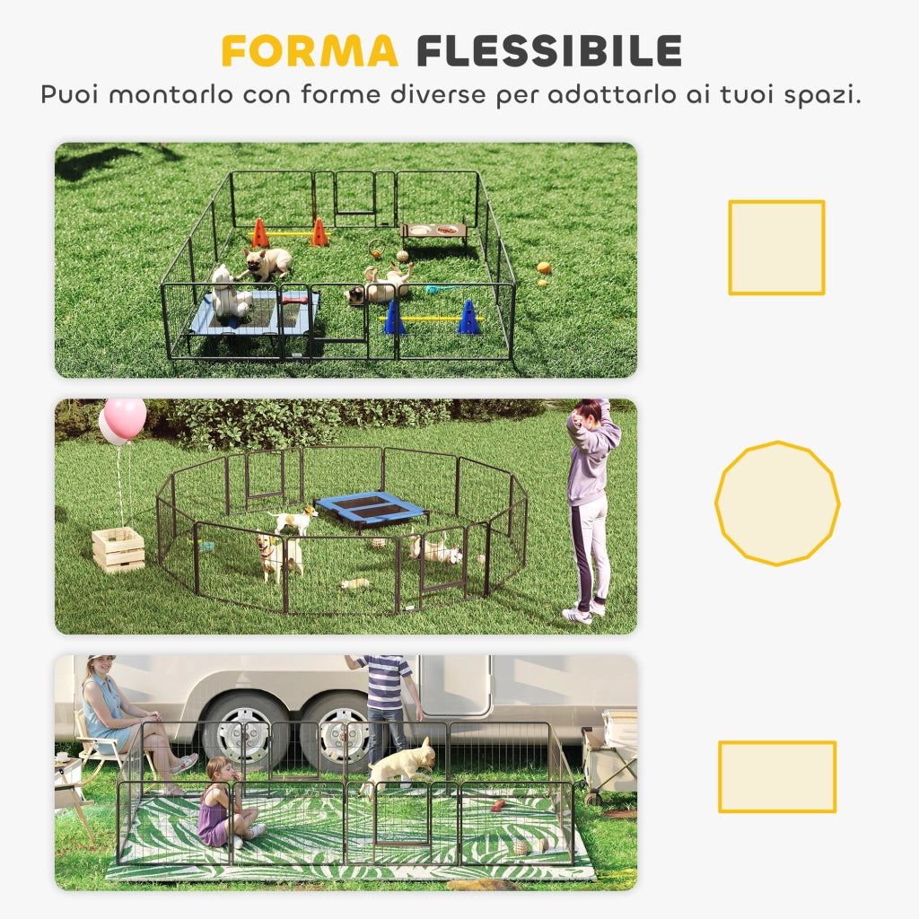 Recinto per Cani Modulabile con 12 Pannelli e 2 Ingressi ¨C Zephmum ¨C 80x150x60 cm