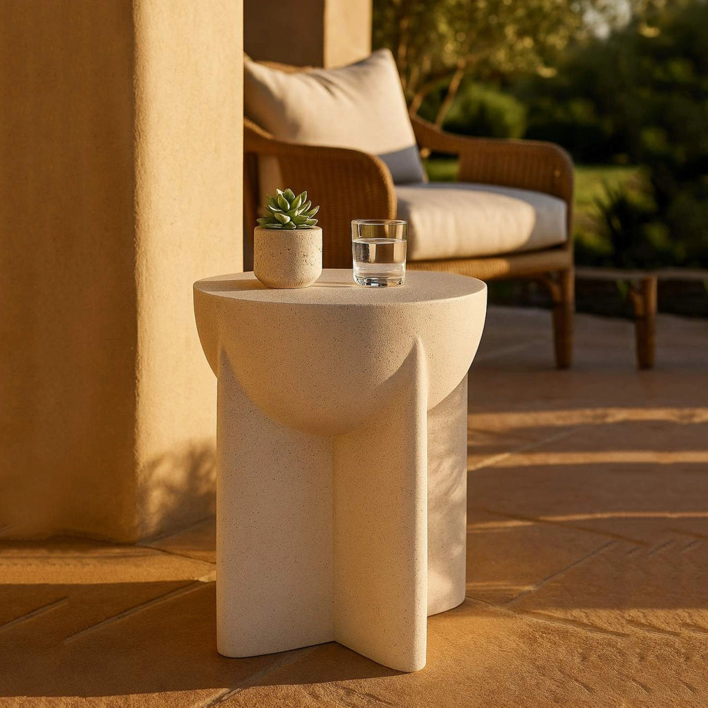 Galeli, Tavolino da Salotto Adatto per Indoor/outdoor, 41x56x41h cm Bianco Marmo