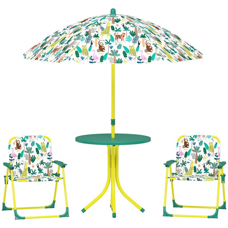 TAVOLO DA PICNIC PER BAMBINI SET TAVOLO E SEDIE CON OMBRELLONE VERDE