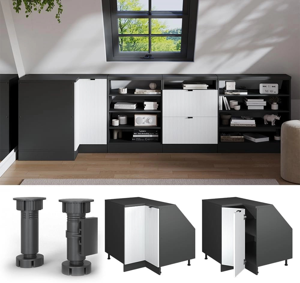 Mobile sottotetto Mobile angolare Rion, Ondulazione bianca, 75.6 x 81.6 cm con 1 porta, carcassa dell’armadio profondità 60 cm, adatto per il salvaspazio sotto tetti spioventi