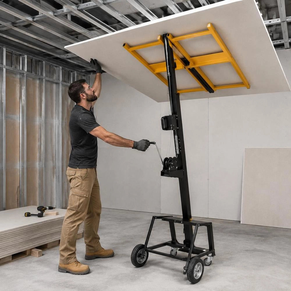 Drywall Lift, Panel Lifter With 68 Kg Capacity For Ceiling And Wall Mounting, One-person Drywall Construction, 1219 X 4878 Mm Max. Vertical Panel Lifter With Wheels, Easy Transport (yellow)