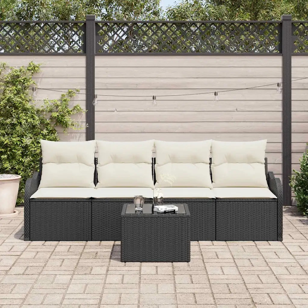 Set Divano da Giardino 5 pcs Nero e Crema polyrattan 3354236