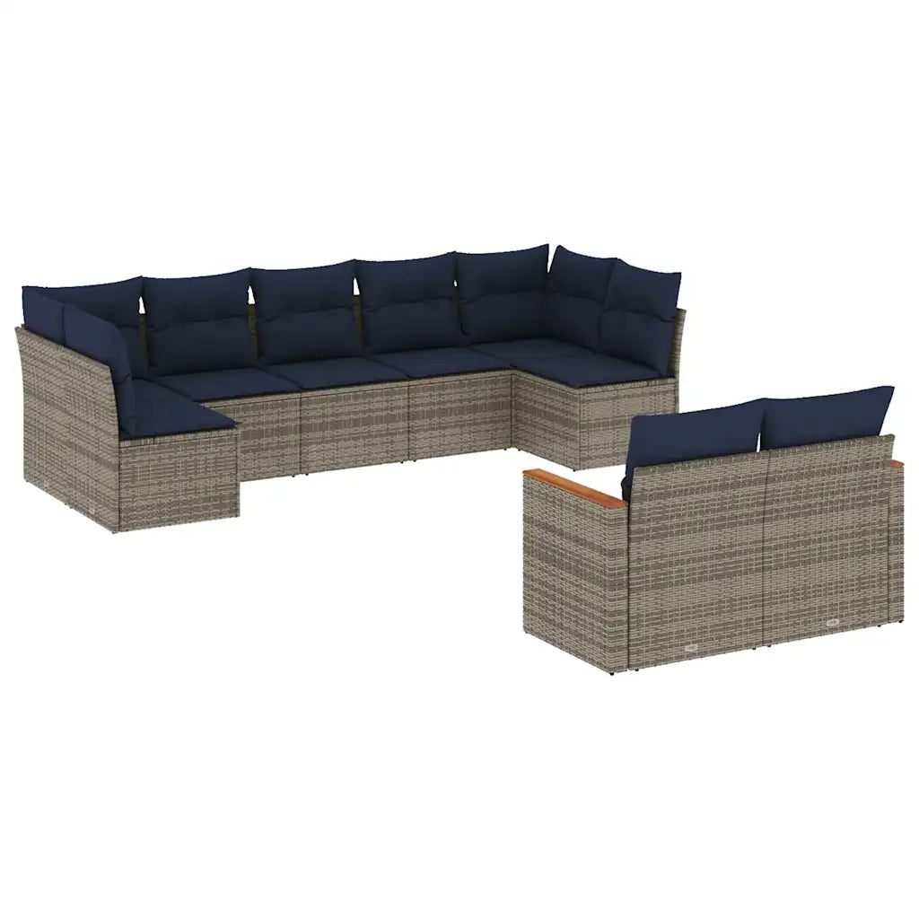 Set Divani da Giardino 9 pz con Cuscini Grigio in Polyrattan 3226292