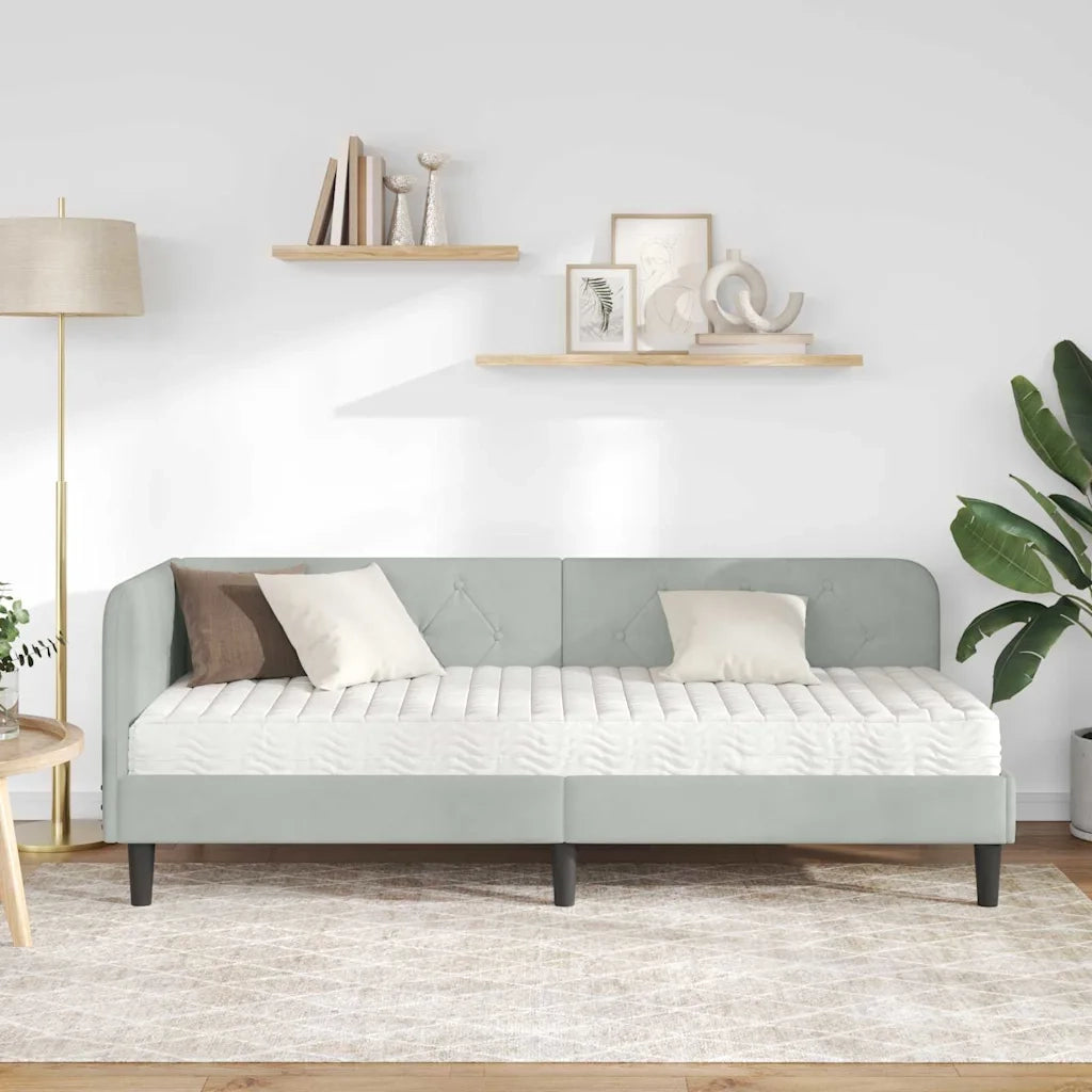 Cornice del letto ad angolo Grigio chiaro 80 x 200 cm Velluto