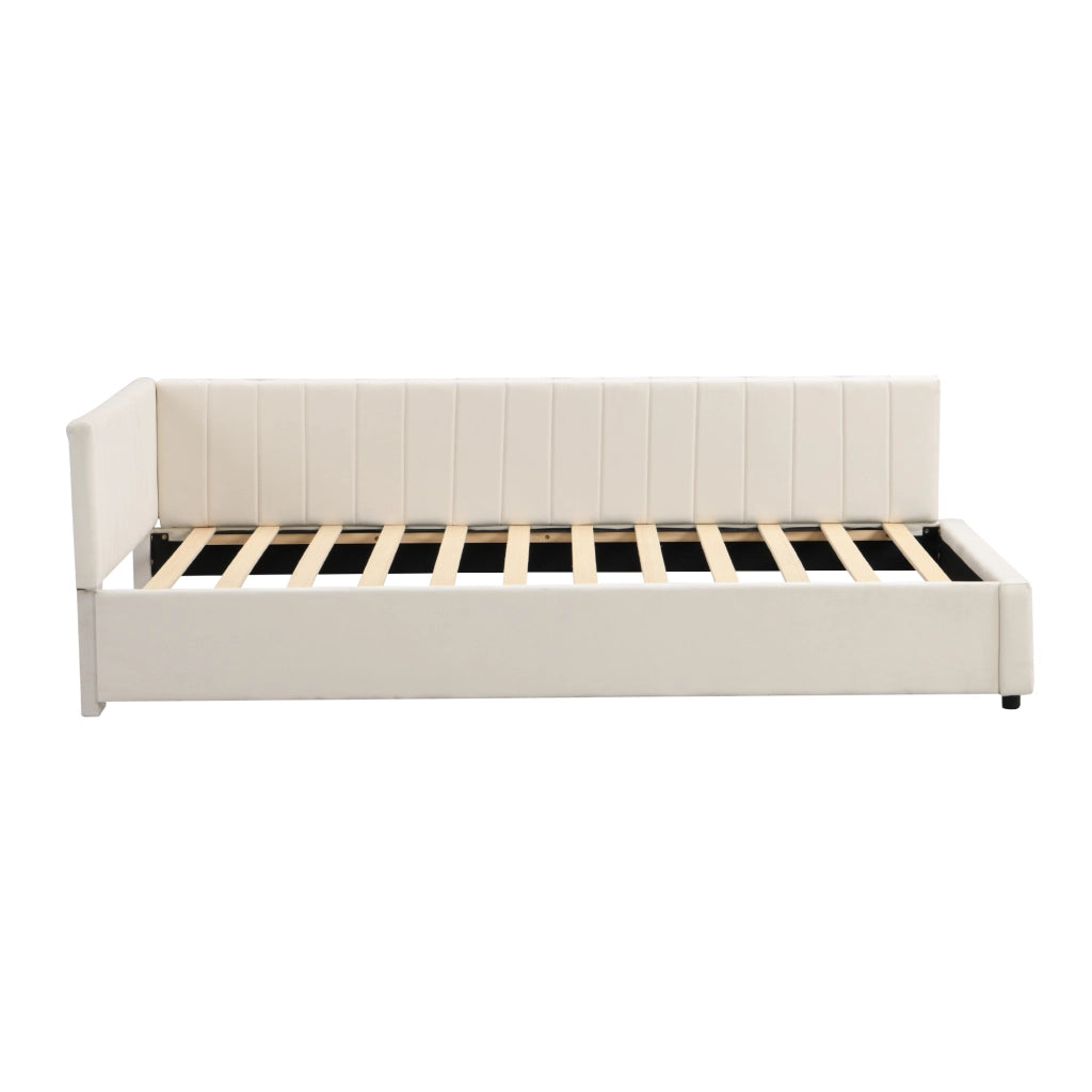 OKWISH Letto Divano 1 Posto, Schienale Reversibile, Testiera Imbottita e Velluto, 90 x 200 cm, senza Materasso, Beige