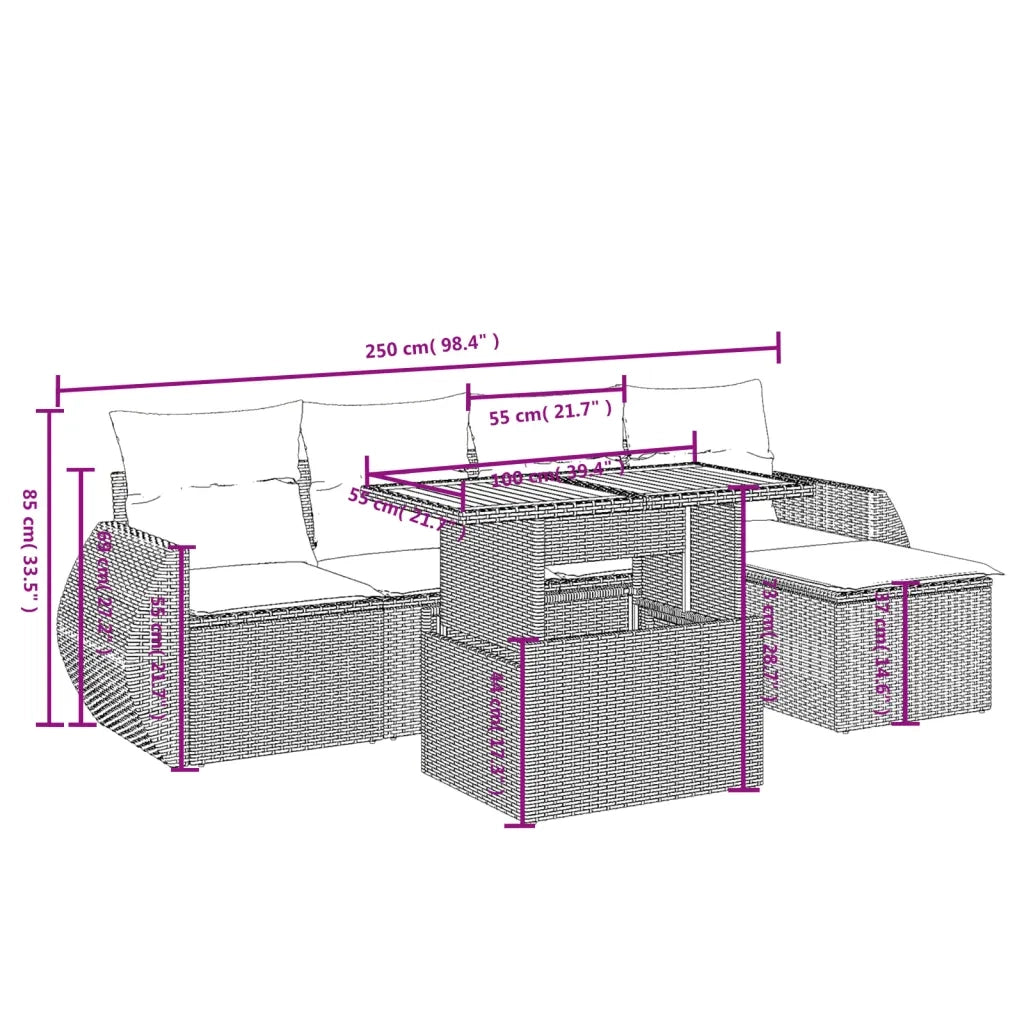Set Divano da Giardino 6 pz con Cuscini Nero in Polyrattan 3272168