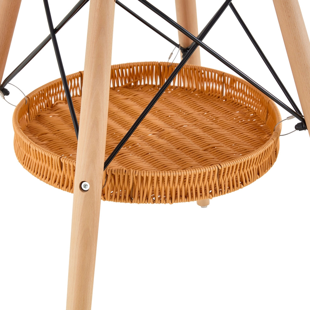 Tavolo rotondo da pranzo Ø80 cm bianco e legno con cestino portaoggetti, 2-4 posti