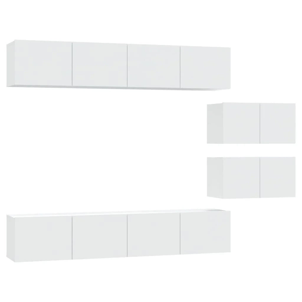 Set di mobili da 6 pezzi tra cui armadio credenza mobile TV televisore per soggiorno camera da letto salotto legno ingegnerizzato bianco 02_0025024