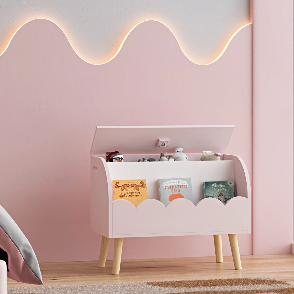 Mobile Contenitore Vestnes Portagiocattoli per Cameretta con Vano Chiuso e Aperto - Rosa/Bianco [en.casa]
