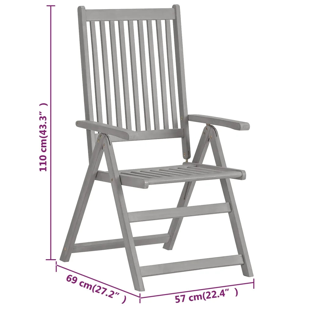 Sedie da Giardino Reclinabili 8pz Massello d'Acacia Grigio cod mxl 15175