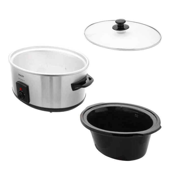 Pentola slow cooker elettrica 5,5L 260W con recipiente in ceramica e 3 programmi, per cottura lenta 7-8 persone - Sogo
